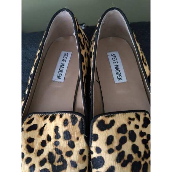 Steve Madden Women's Smile Calf Hair Leopard Print Slip On Loafers Size 8M - Picture 3 of 5